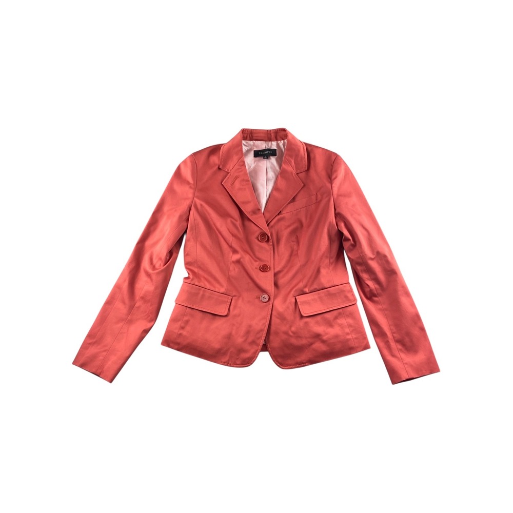 Talbots Women Coral Red Blazer Jacket Size 6 Button Front Lapel Pockets